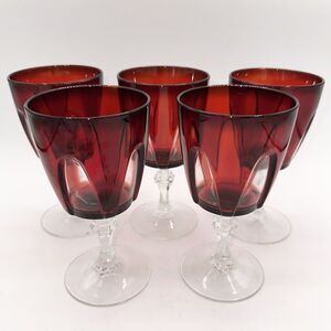 Set 5 CRISTAL D'ARQUES GOTHIC ARCHES 5 3/4” 4 OZ Wine Goblets Ruby Red Cut Clear